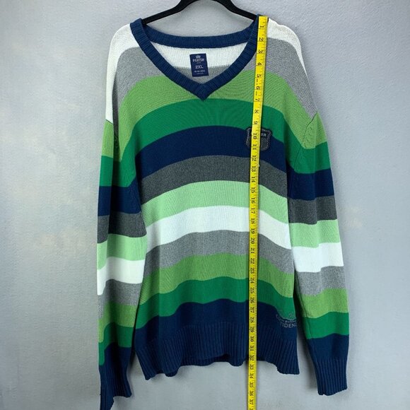 Parish Nation Sweater Mens 2XL‎ Blue Green Pullover Striped Long Sleeve V Neck - Picture 8 of 16